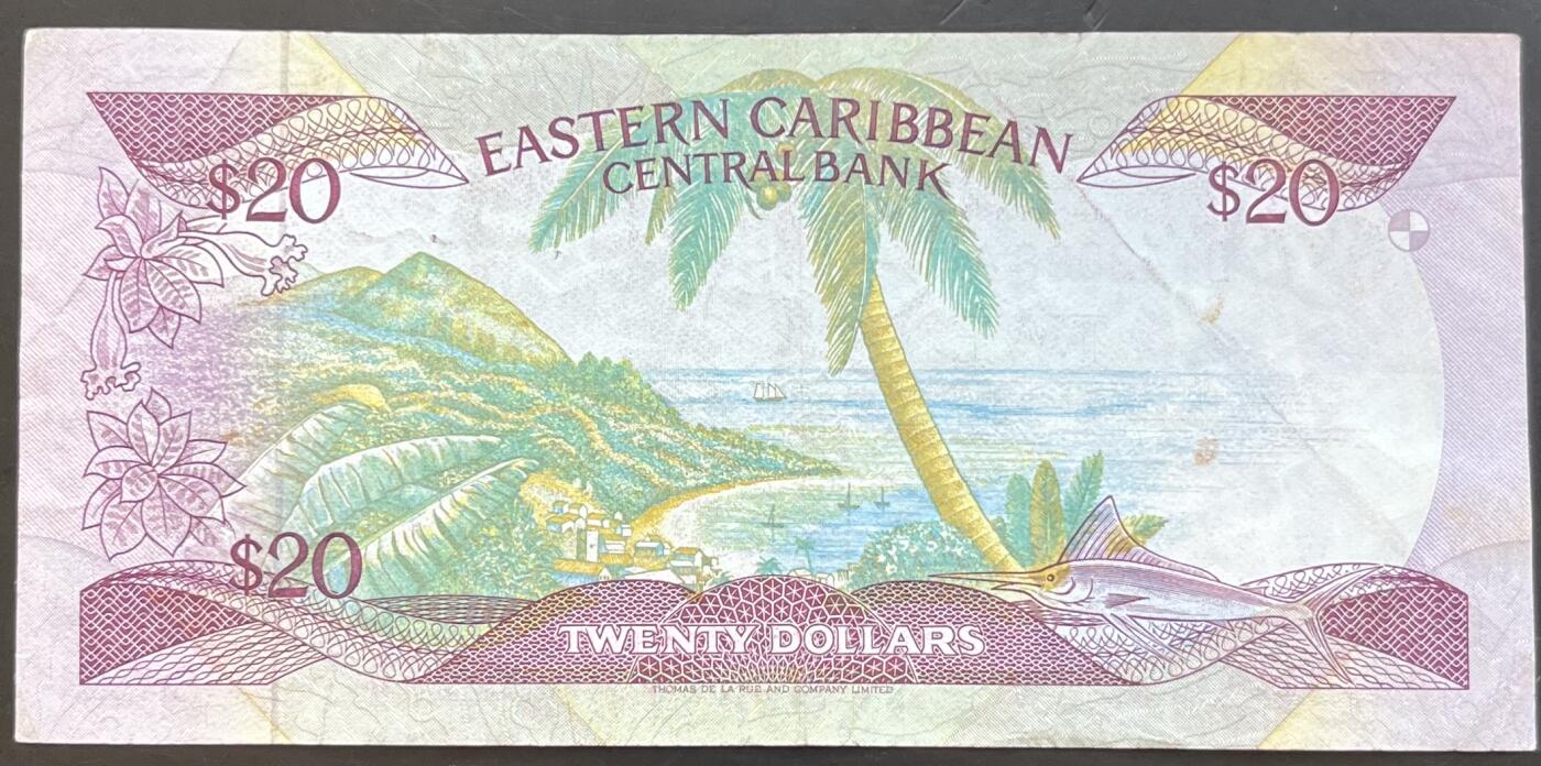 小福收藏拍卖第201期 流通品相裸钞 特惠场 本场拍卖美洲大洋洲非洲亚洲纸币【佣金仅收2% 不设最低佣金 全场包邮】 东加勒比 A 安提瓜和巴布达 地图没写安圭拉国名早期版 1985年 20元  