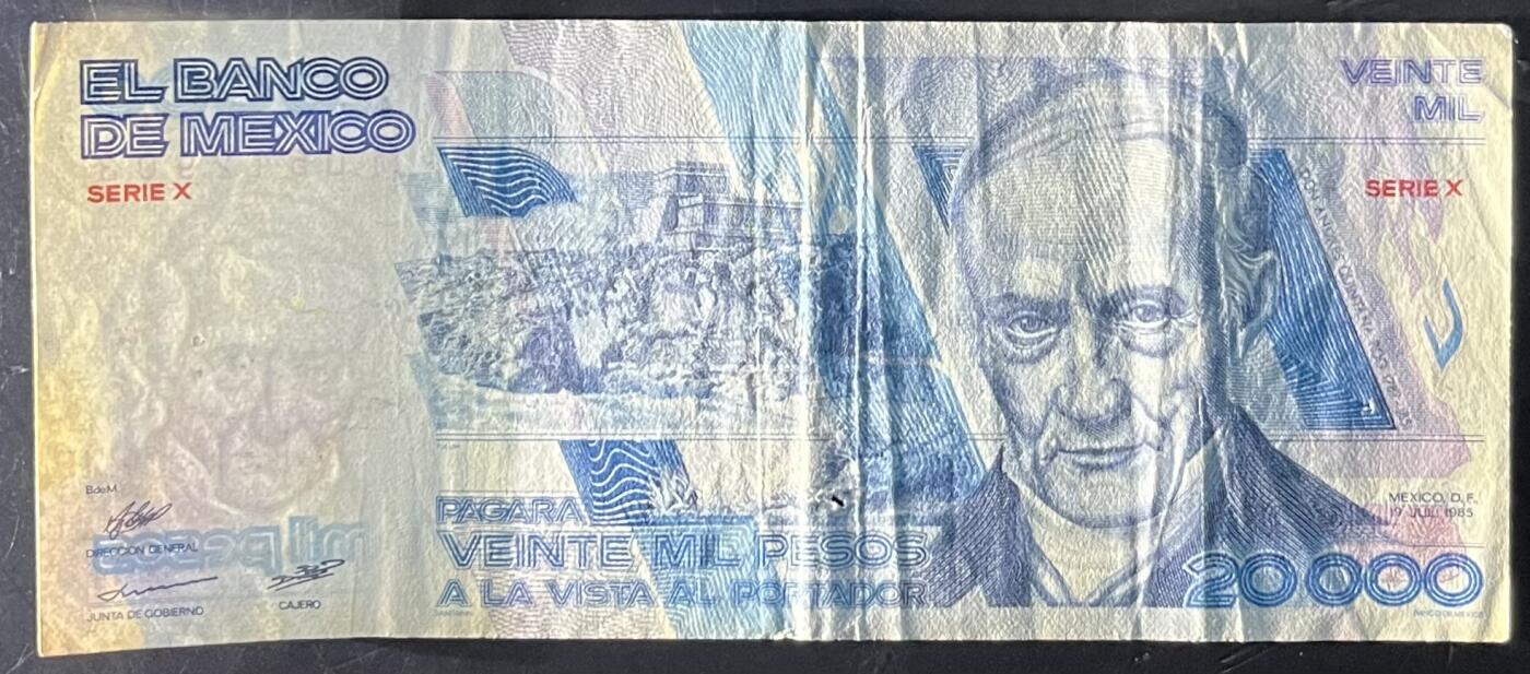 小福收藏拍卖第201期 流通品相裸钞 特惠场 本场拍卖美洲大洋洲非洲亚洲纸币【佣金仅收2% 不设最低佣金 全场包邮】 墨西哥 1985年 20000比索 