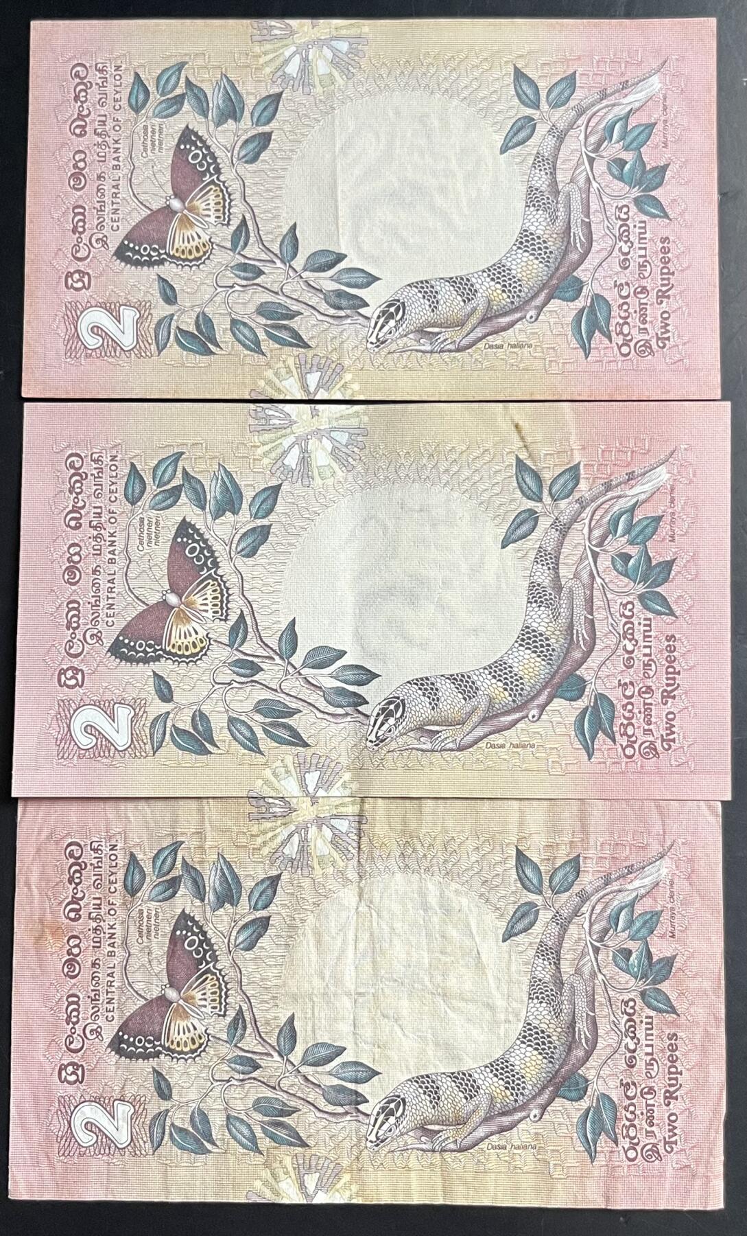 小福收藏拍卖第201期 流通品相裸钞 特惠场 本场拍卖美洲大洋洲非洲亚洲纸币【佣金仅收2% 不设最低佣金 全场包邮】 斯里兰卡（锡兰）1979年 2卢比 1组3张 两张AUNC