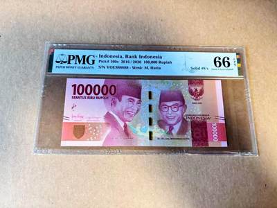 【Blue Auction】世界纸币精拍第789期——18级TOP拍卖/信誉/品质/专业/高效💫 - 【全同8】印尼 2016年10万卢比 PMG66EPQ 