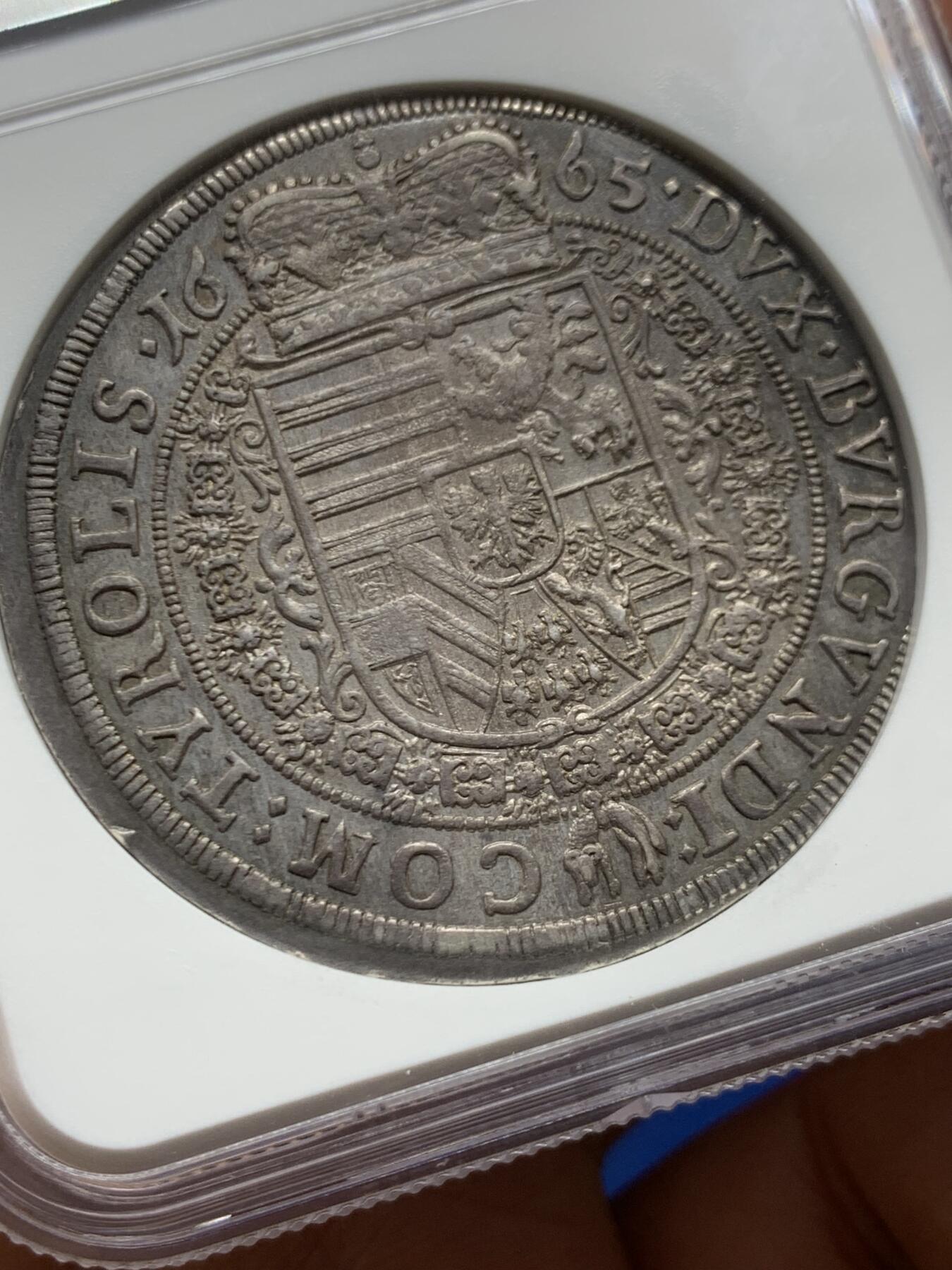 《竞宝斋》第466场 周日，周一 2场连拍 （全场包邮）欢迎送拍 NGC AU58 奥地利 1665 蒂罗尔 泰勒大银币 独年发行 稀少品种 自然深包浆