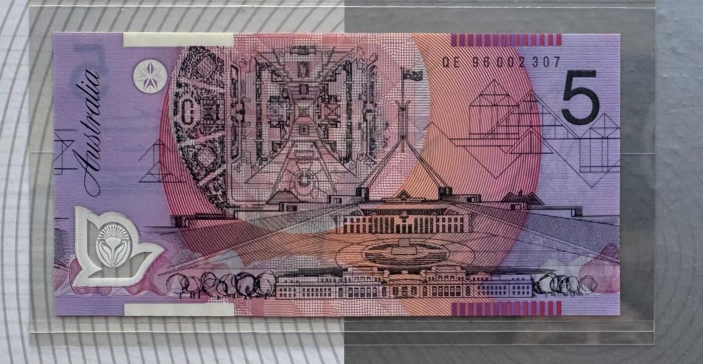 2026第4场（总第231期）：精品测试钞、外钞综合场  黑字版/QE女王冠 澳大利亚“货币十进制30周年”5元塑料纪念钞册装UNC（第2307号）