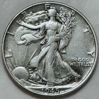 文馨钱币收藏第 295 场，（元宵场）各种银币散币纪念章，长期接代拍业务 - 带光流通美品 1945 年美国行走女神半美元银币，12.5 克 900 银