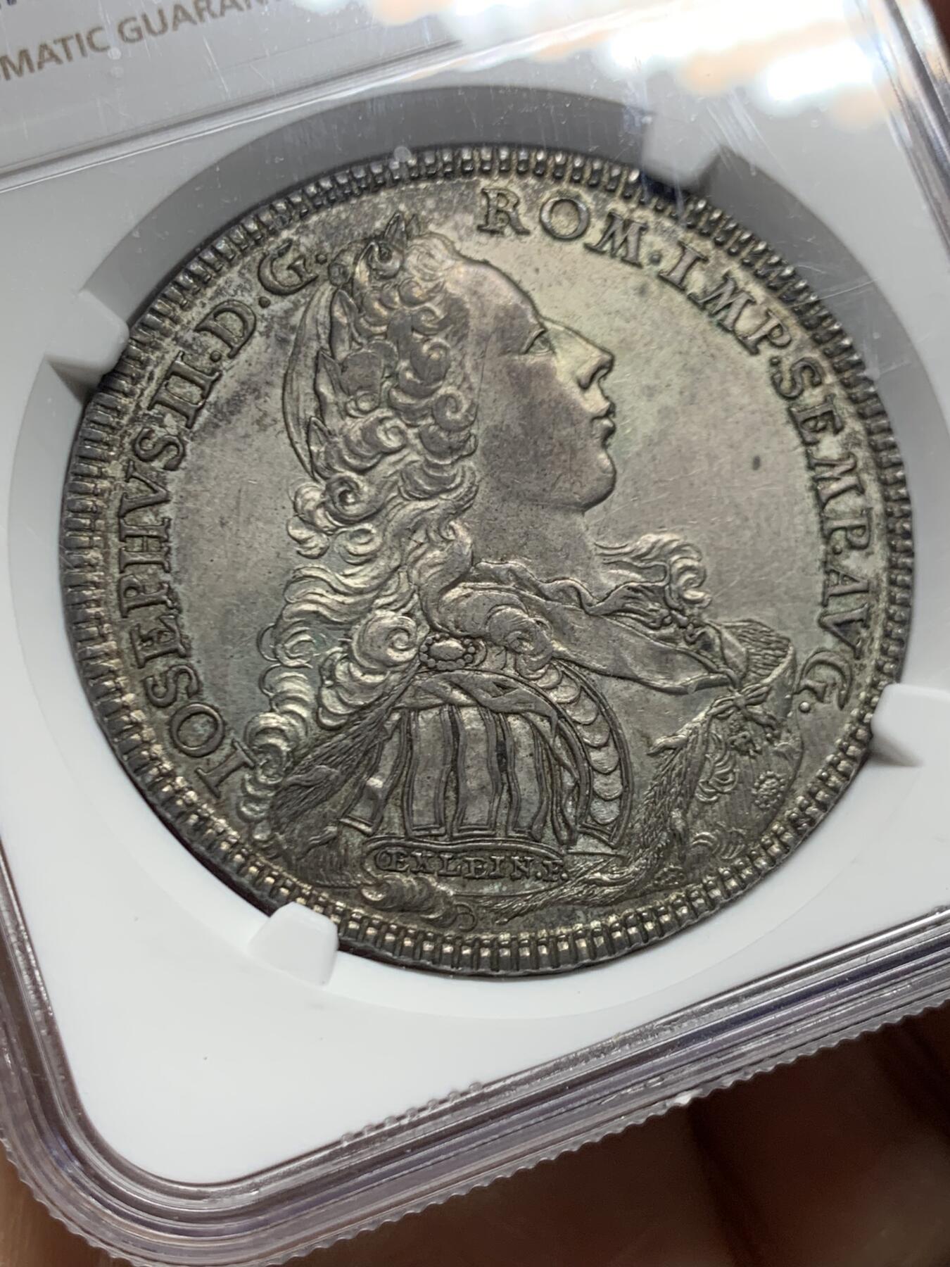 《竞宝斋》第466场 周日，周一 2场连拍 （全场包邮）欢迎送拍 NGC AU58 德国 1765年 纽伦堡 景观泰勒大银币 双面深包浆 细节保存的很好