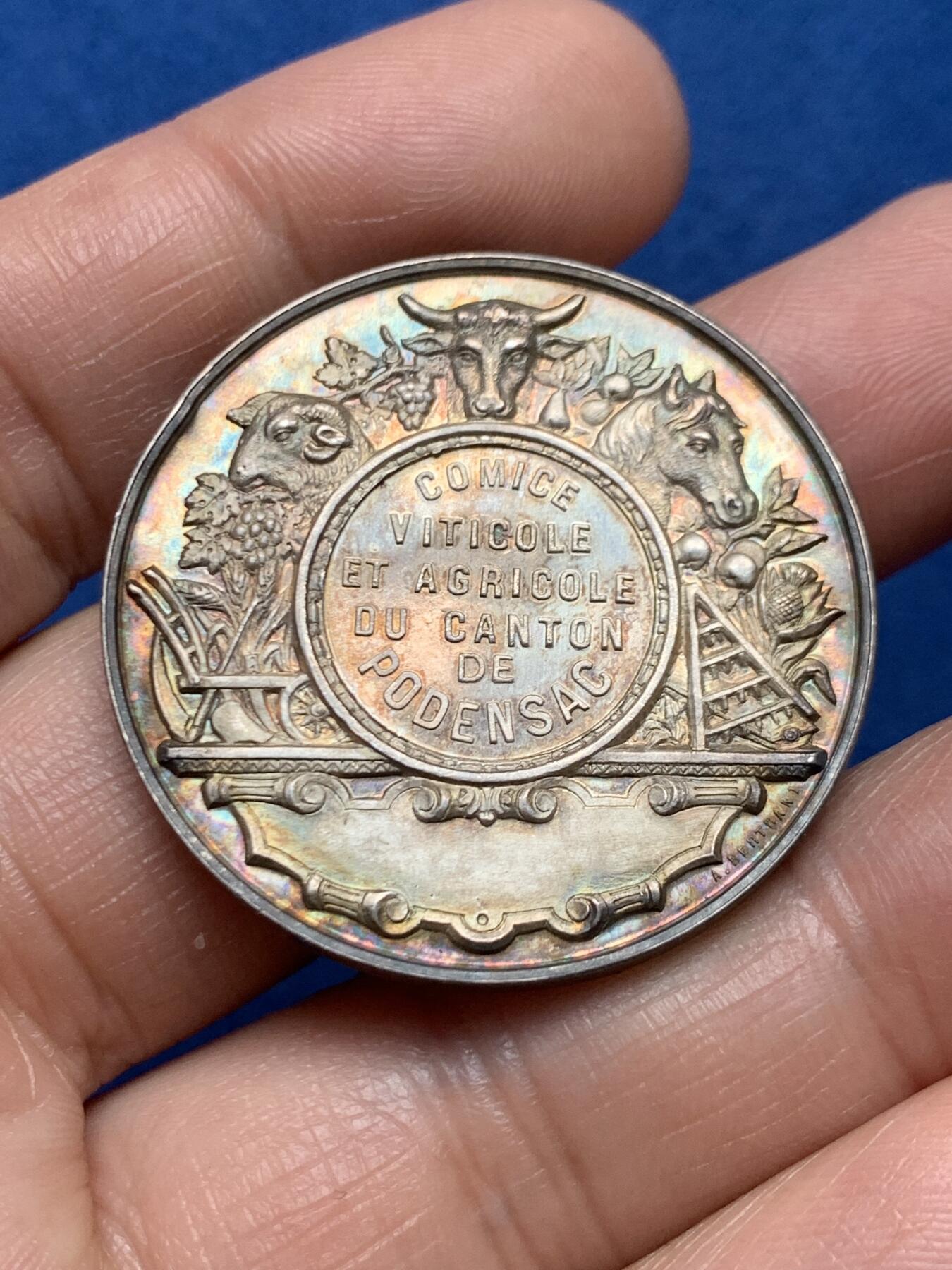 《竞宝斋》第466场 周日，周一 2场连拍 （全场包邮）欢迎送拍 法国 19世纪 农业银章 21g 36.8mm 原味包浆