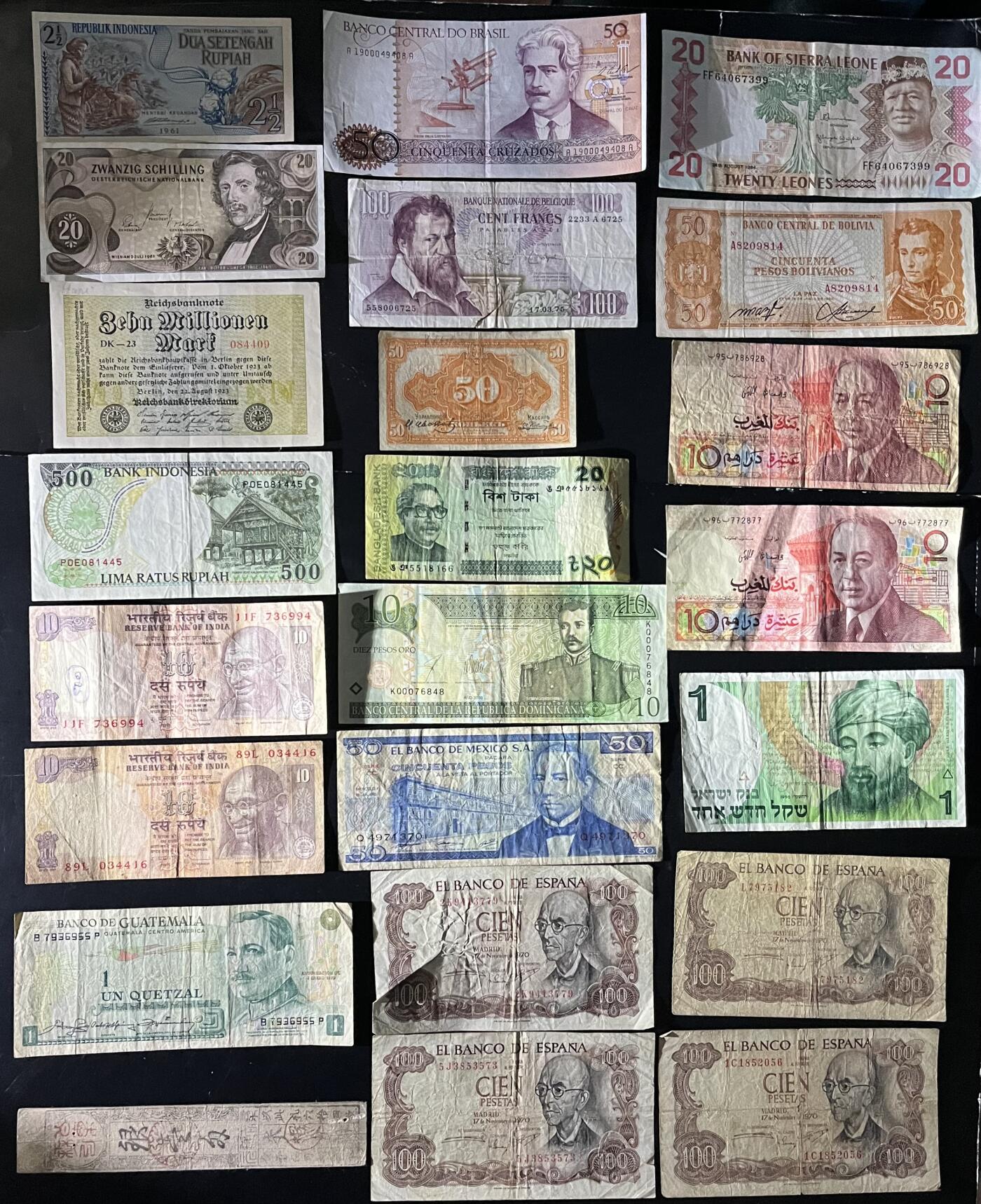 小福收藏拍卖第201期 流通品相裸钞 特惠场 本场拍卖美洲大洋洲非洲亚洲纸币【佣金仅收2% 不设最低佣金 全场包邮】 多国纸币 1组23张 