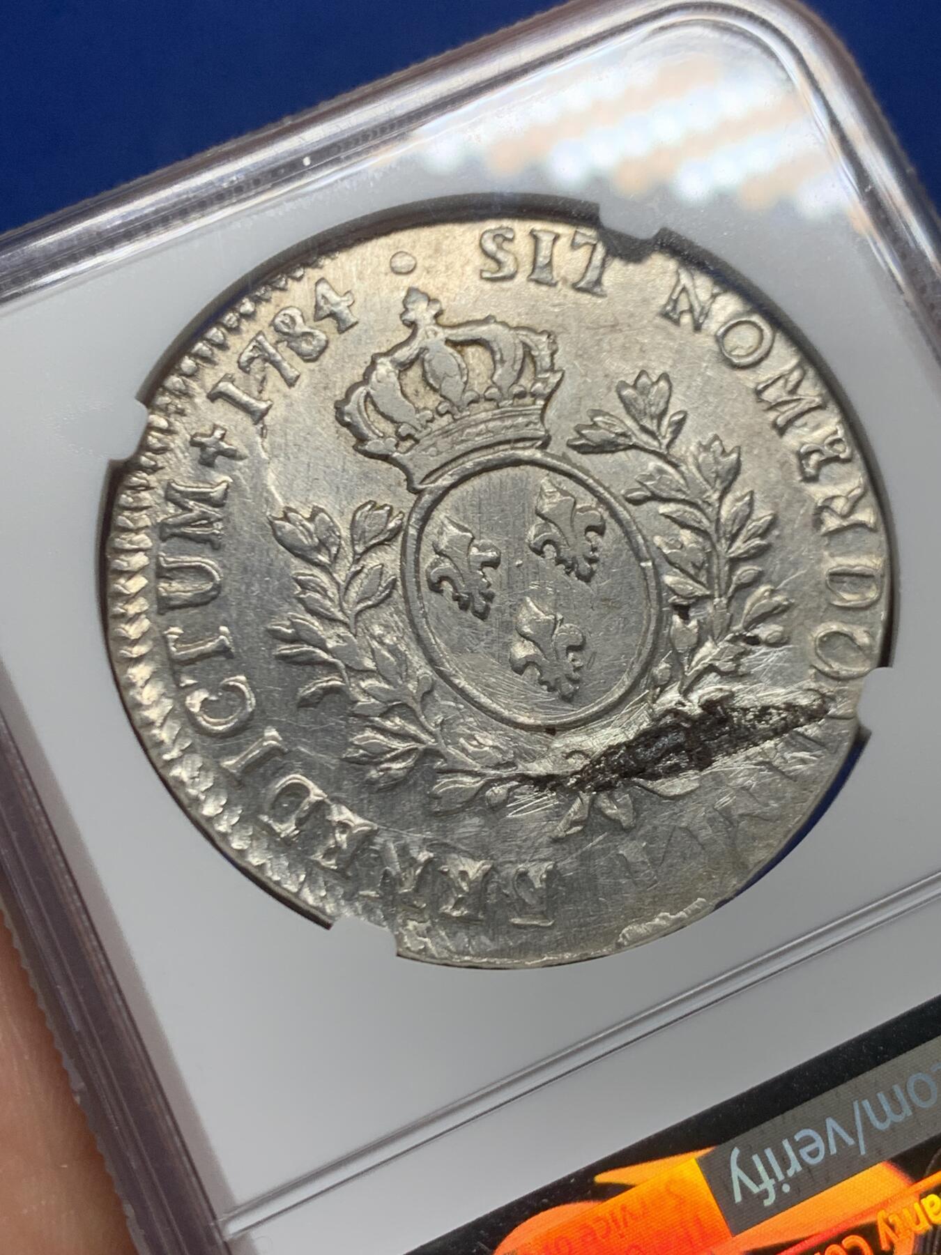 《竞宝斋》第466场 周日，周一 2场连拍 （全场包邮）欢迎送拍 NGC XF 法国1784I路易十六埃居银币 深打