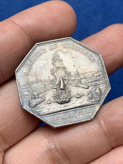 《竞宝斋》第466场 周日，周一 2场连拍 （全场包邮）欢迎送拍 - 法国路易十八银质八角代币，HAVRE DE GRACE字样，31.5mm，13.65克