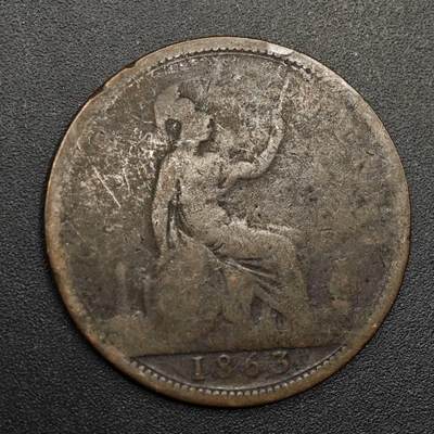 【淘币小摊】实时拍第八百七十四拍   银币散币场    每周一统一发货 - 英国1863年维多利亚一便士铜币