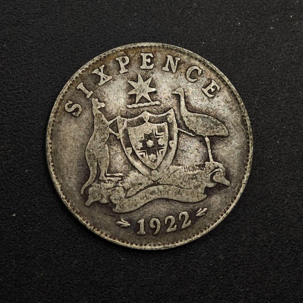 【淘币小摊】实时拍第八百七十四拍   银币散币场    每周一统一发货 澳大利亚1922年乔治五世6便士银币