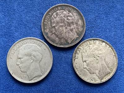 《竞宝斋》第467场 周日，周一 2场连拍 （全场包邮）欢迎送拍 - 三枚一组 比利时国王阿尔贝一世20法郎银币 总重约32.65g 680银
