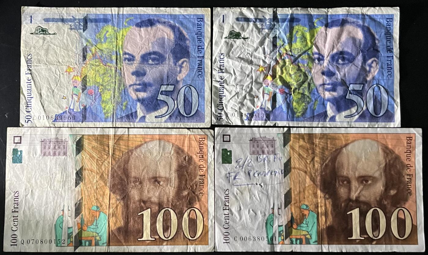 小福收藏拍卖第202期 流通品相裸钞 特惠场 本场全部为欧洲纸币【佣金仅收2% 不设最低佣金 全场包邮】 法国 50+100法郎 1组4张 不同年份