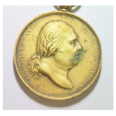 法国路易十八+女神站像 高浮雕精制大镀金章 光边 48MM 鎏金工艺（蘸金水）金层要厚 - 法国路易十八+女神站像 高浮雕精制大镀金章 光边 48MM 鎏金工艺（蘸金水）金层要厚