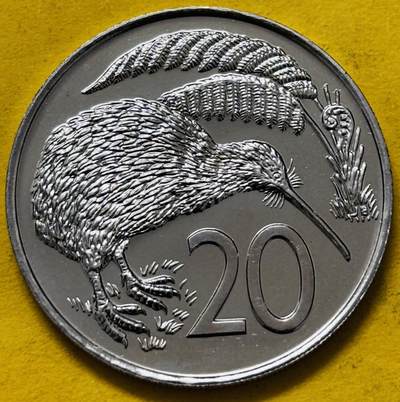 文馨钱币收藏第 295 场，（元宵场）各种银币散币纪念章，长期接代拍业务 - 全新 1984 年新西兰无翼鸟 20 分镜面工艺像精制币