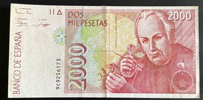 小福收藏拍卖第202期 流通品相裸钞 特惠场 本场全部为欧洲纸币【佣金仅收2% 不设最低佣金 全场包邮】 西班牙 1992年 2000比塞塔 AUNC