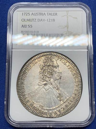 《竞宝斋》第467场 周日，周一 2场连拍 （全场包邮）欢迎送拍 - NGC AU55 波西米亚王国 奥洛穆茨主教区 1725年 泰勒大银币 少见人像底板带光可藏