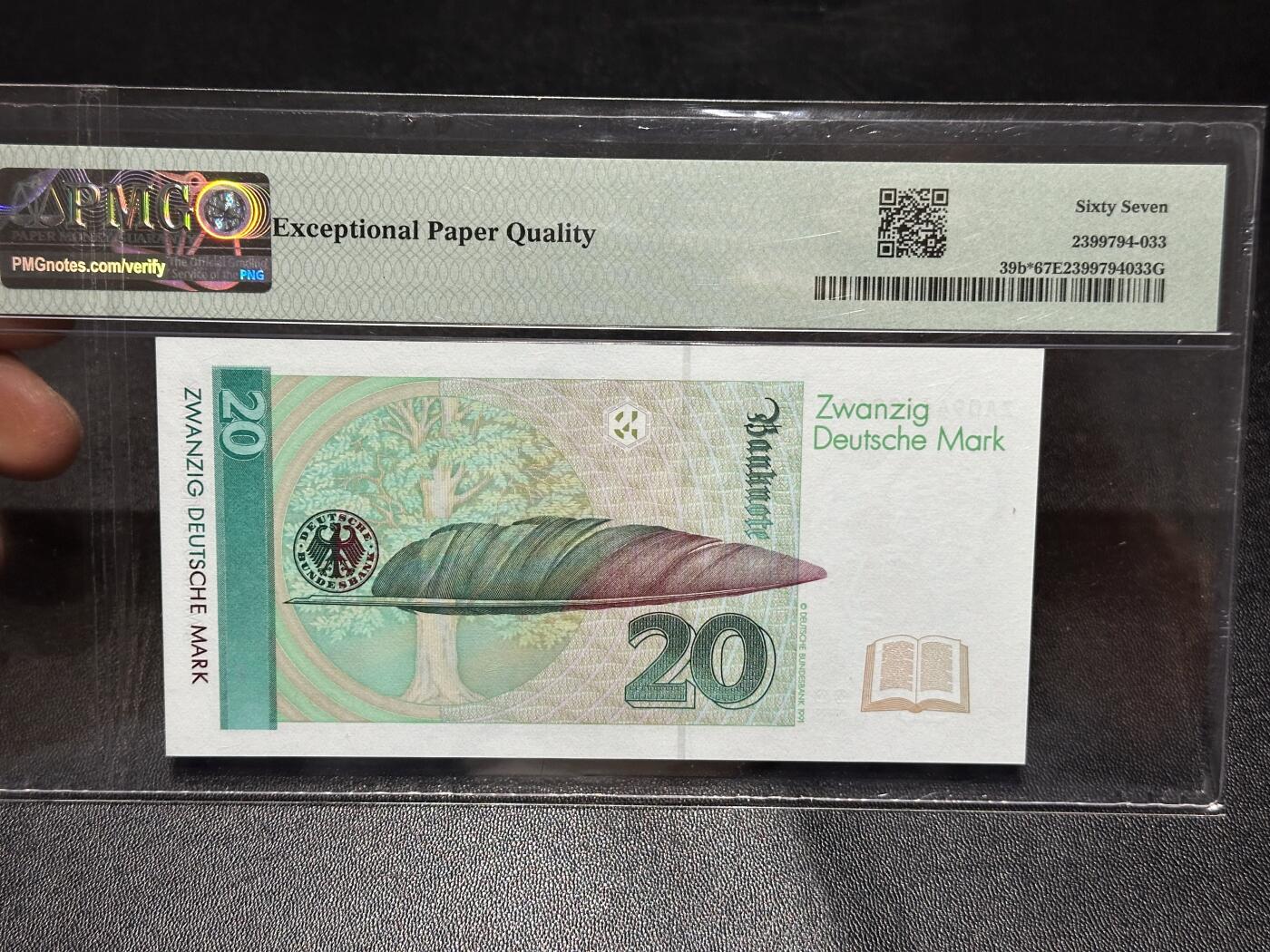 《外钞收藏家》第六百一十四期（精选场）（长期征集拍品、欢迎藏友们联系合作） 1993年德国末版20克朗 PMG67 补号