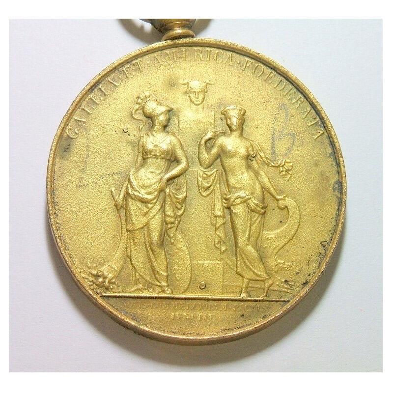 法国路易十八+女神站像 高浮雕精制大镀金章 光边 48MM 鎏金工艺（蘸金水）金层要厚