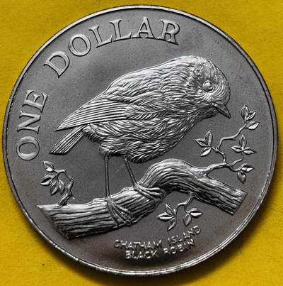 文馨钱币收藏第 295 场，（元宵场）各种银币散币纪念章，长期接代拍业务 - 全新 1984 年新西兰知更鸟 1 元 镜面工艺像精制币