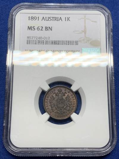 《竞宝斋》第467场 周日，周一 2场连拍 （全场包邮）欢迎送拍 - NGC MS62BN 奥地利1891年1K铜币
