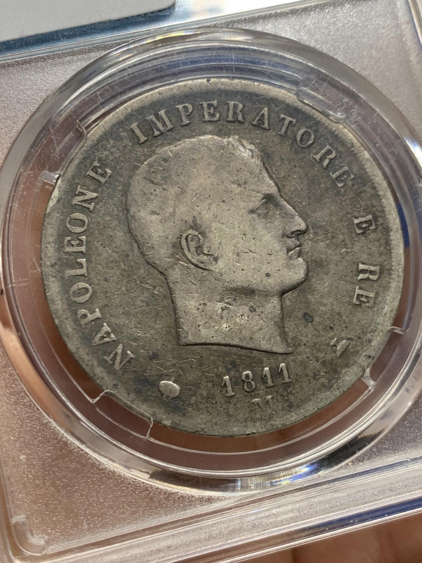 《竞宝斋》第467场 周日，周一 2场连拍 （全场包邮）欢迎送拍 法属意大利1811年拿破仑5里拉银币 不常见稀少品种