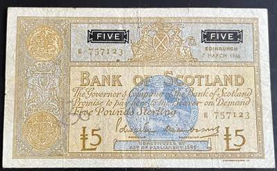 小福收藏拍卖第202期 流通品相裸钞 特惠场 本场全部为欧洲纸币【佣金仅收2% 不设最低佣金 全场包邮】 - 苏格兰 1966年 5镑