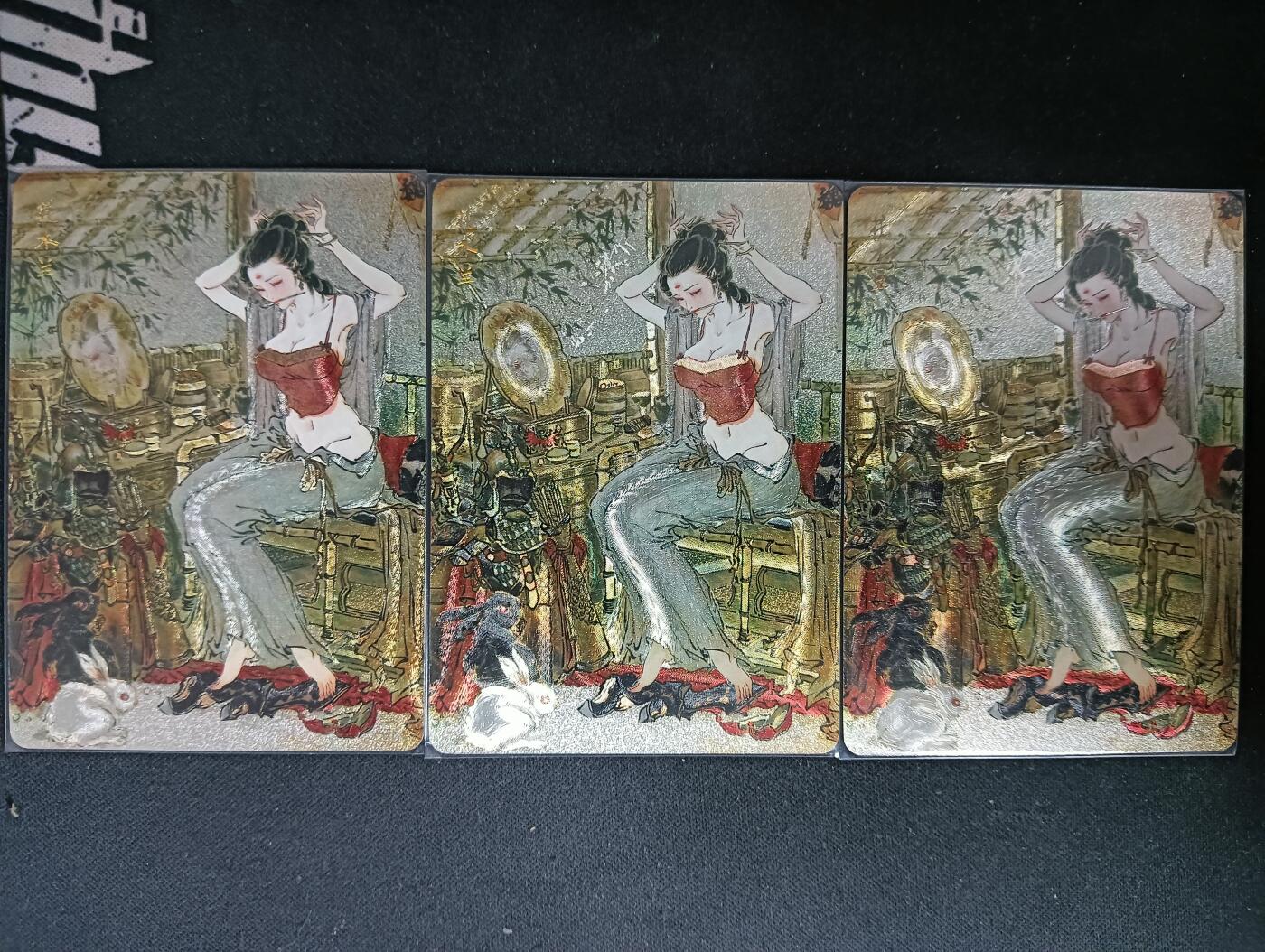 花开卡拍第61期（3月7号周六截拍，品控勿拍!!!拍品不寄存，运费5元（新疆需补运费差价或顺丰到付），自制卡难免瑕疵，可能存在轻微撞角爆边等出厂瑕疵，品控介意勿拍！） 燎原 焱卡 问道东方 彫仙 花木兰 粗闪 3张