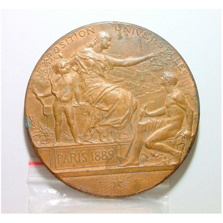 【艺术】法国艺术大章1889年 女神头像巴黎世博会高浮雕精制超大铜章 63MM 105克