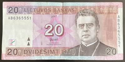 小福收藏拍卖第202期 流通品相裸钞 特惠场 本场全部为欧洲纸币【佣金仅收2% 不设最低佣金 全场包邮】 - 立陶宛 2007年 20立特