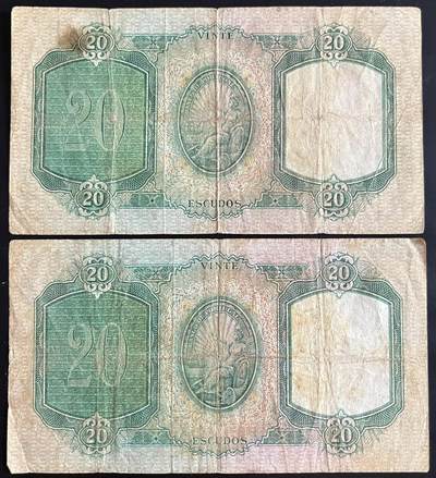 小福收藏拍卖第202期 流通品相裸钞 特惠场 本场全部为欧洲纸币【佣金仅收2% 不设最低佣金 全场包邮】 葡萄牙 1954年 20埃斯库多 1组2张