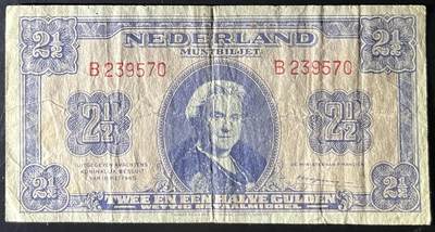 小福收藏拍卖第202期 流通品相裸钞 特惠场 本场全部为欧洲纸币【佣金仅收2% 不设最低佣金 全场包邮】 荷兰 1945年 2又1/2盾