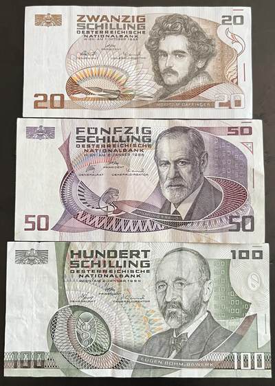 小福收藏拍卖第202期 流通品相裸钞 特惠场 本场全部为欧洲纸币【佣金仅收2% 不设最低佣金 全场包邮】 - 奥地利 20+50+100先令 1组3张