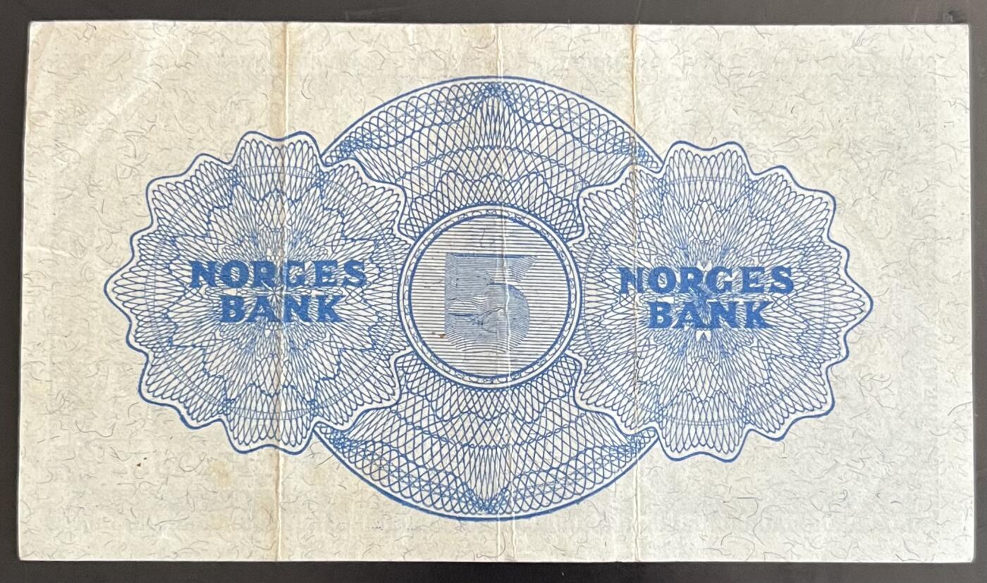 小福收藏拍卖第202期 流通品相裸钞 特惠场 本场全部为欧洲纸币【佣金仅收2% 不设最低佣金 全场包邮】 挪威 1950年 5克朗 XF