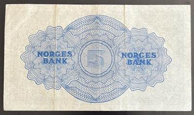 小福收藏拍卖第202期 流通品相裸钞 特惠场 本场全部为欧洲纸币【佣金仅收2% 不设最低佣金 全场包邮】 挪威 1950年 5克朗 XF