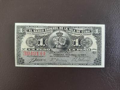 鑫鑫爱钱币2026-03-03 - 1896-古巴-1比索【原票UNC 美钞代表作 背摄政王后】