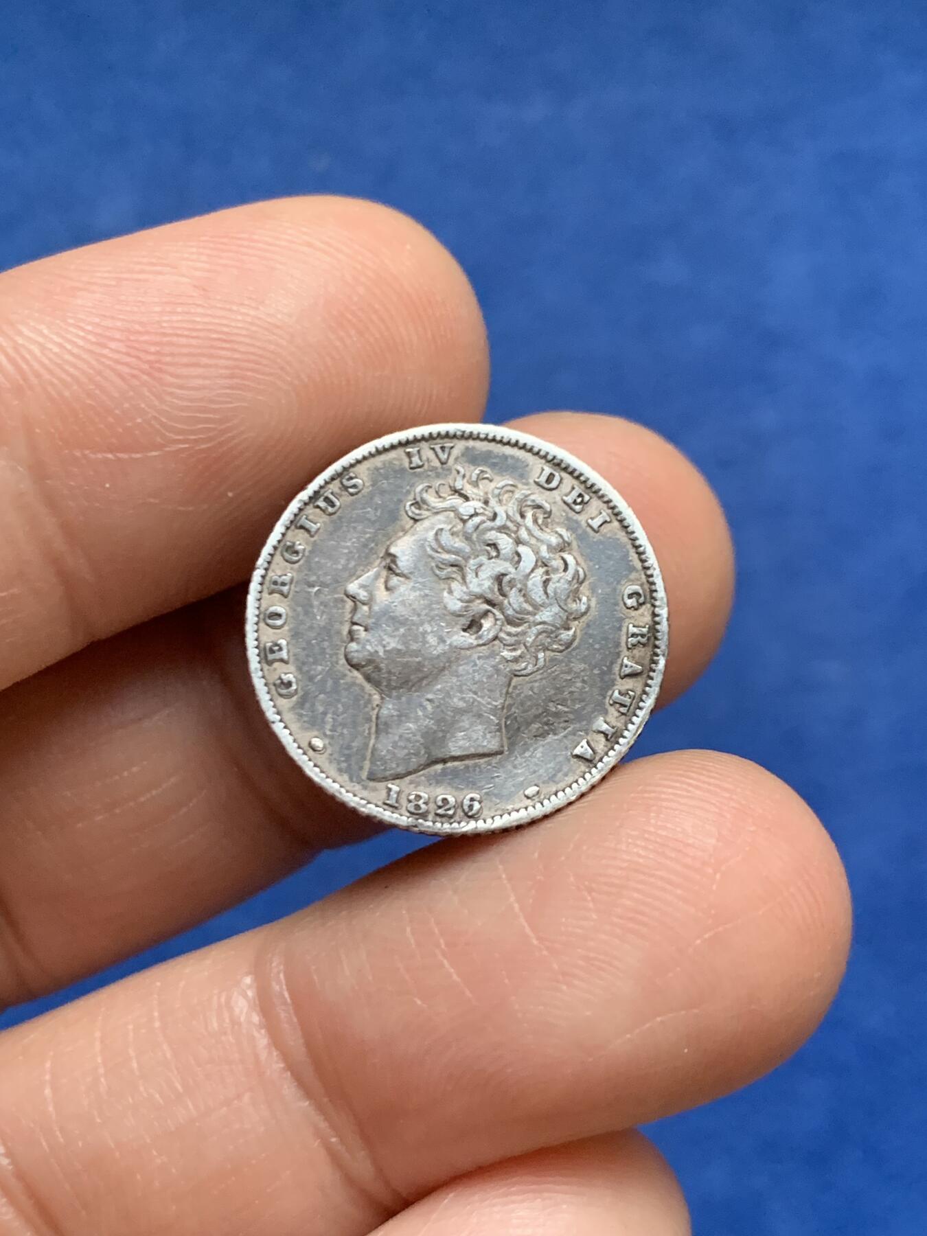 《竞宝斋》第467场 周日，周一 2场连拍 （全场包邮）欢迎送拍 英国 1826年 乔治四世 站狮6便士 银币 少见品种 细节见图