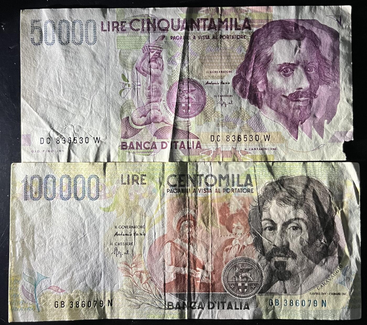 小福收藏拍卖第202期 流通品相裸钞 特惠场 本场全部为欧洲纸币【佣金仅收2% 不设最低佣金 全场包邮】 意大利 1992年 50000里拉+1994年 100000里拉 1组2张