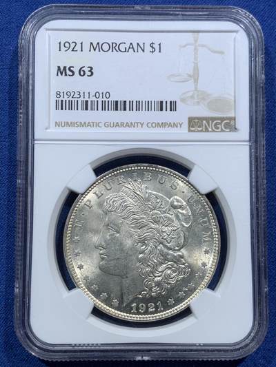 《竞宝斋》第467场 周日，周一 2场连拍 （全场包邮）欢迎送拍 - NGC MS63 美国1921年摩根银币 转光强烈
