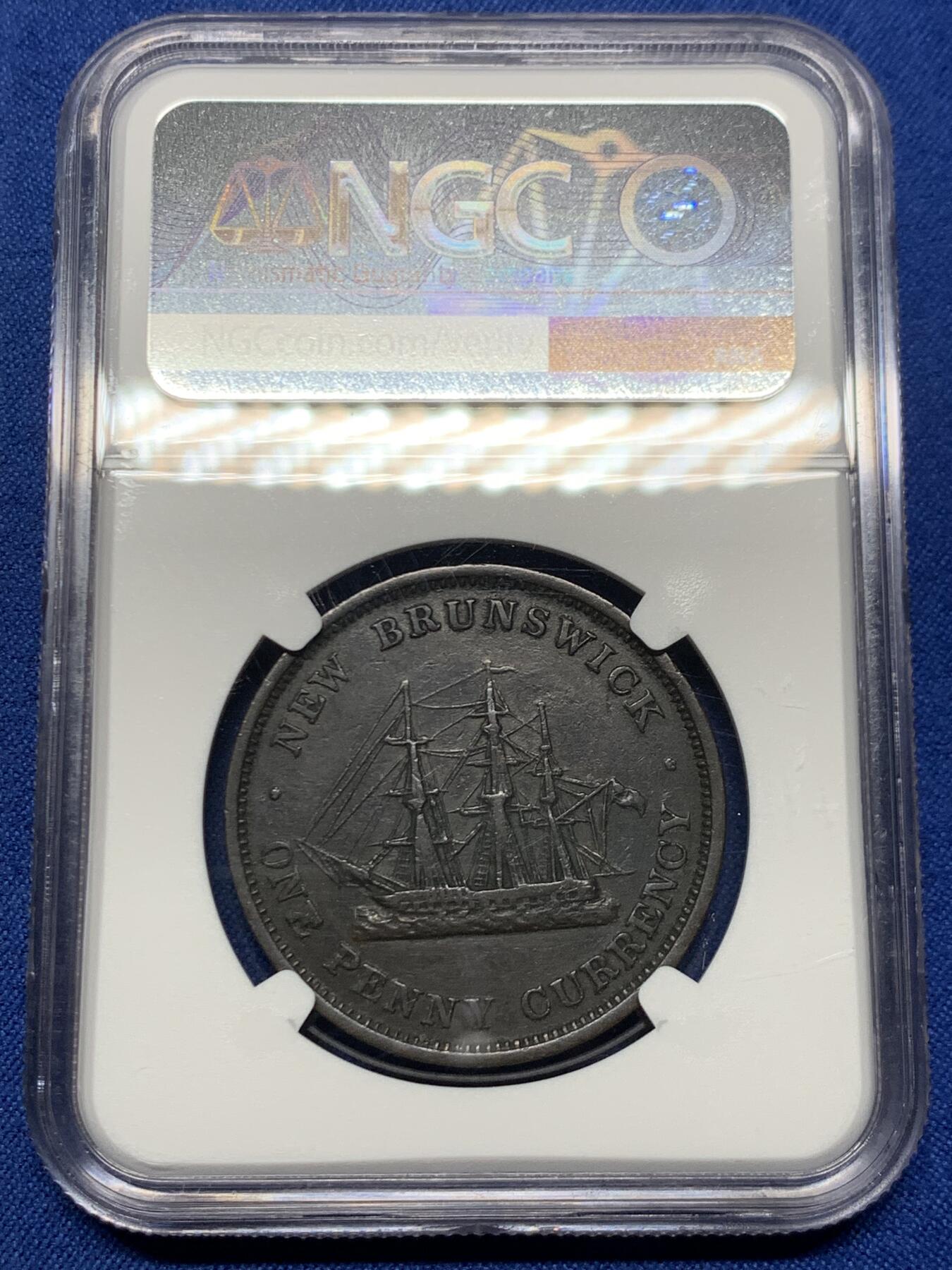 《竞宝斋》第467场 周日，周一 2场连拍 （全场包邮）欢迎送拍 NGC VF35BN 加拿大新不伦瑞克1854年维多利亚女王侧像1便士铜币