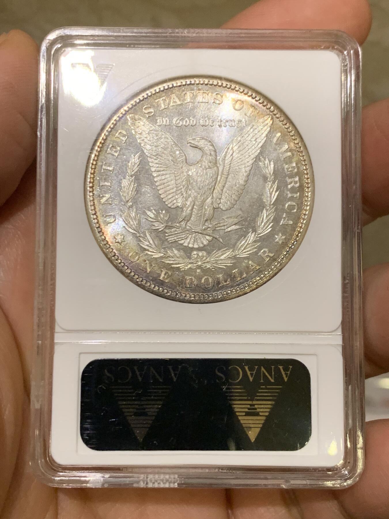 《竞宝斋》第467场 周日，周一 2场连拍 （全场包邮）欢迎送拍 ANACS MS65PL 美国 1881年 摩根一美元银币 绝版小白盒 严评品质 可搏N/P更高分 超强镜面底板 PL中的战斗机