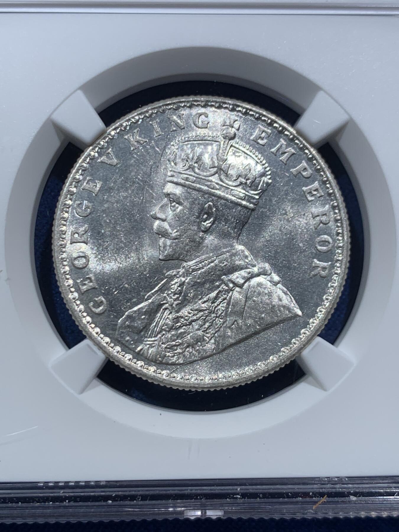 《竞宝斋》第467场 周日，周一 2场连拍 （全场包邮）欢迎送拍 NGC MS62 英属印度1917年乔治五世1卢比银币