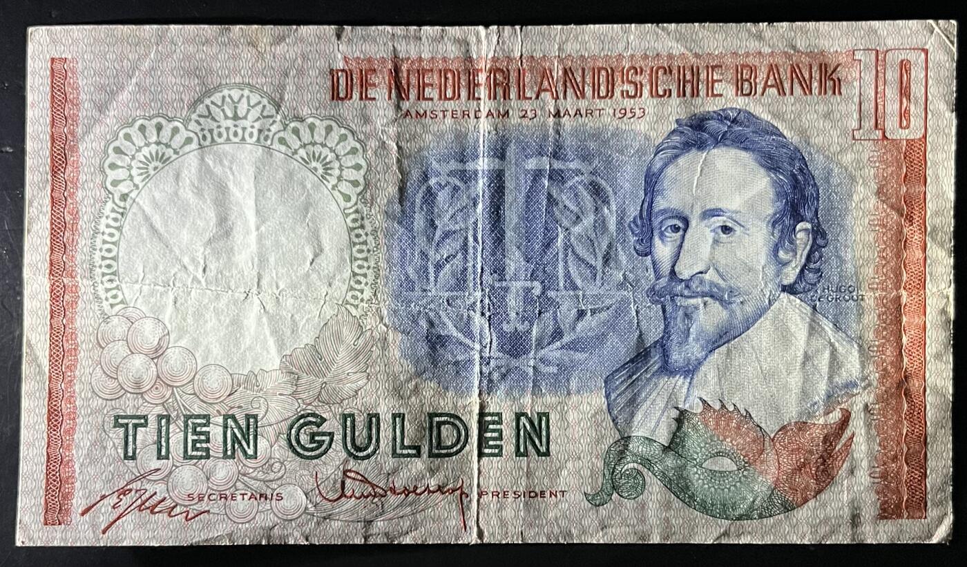 小福收藏拍卖第202期 流通品相裸钞 特惠场 本场全部为欧洲纸币【佣金仅收2% 不设最低佣金 全场包邮】 荷兰 1953年 10盾