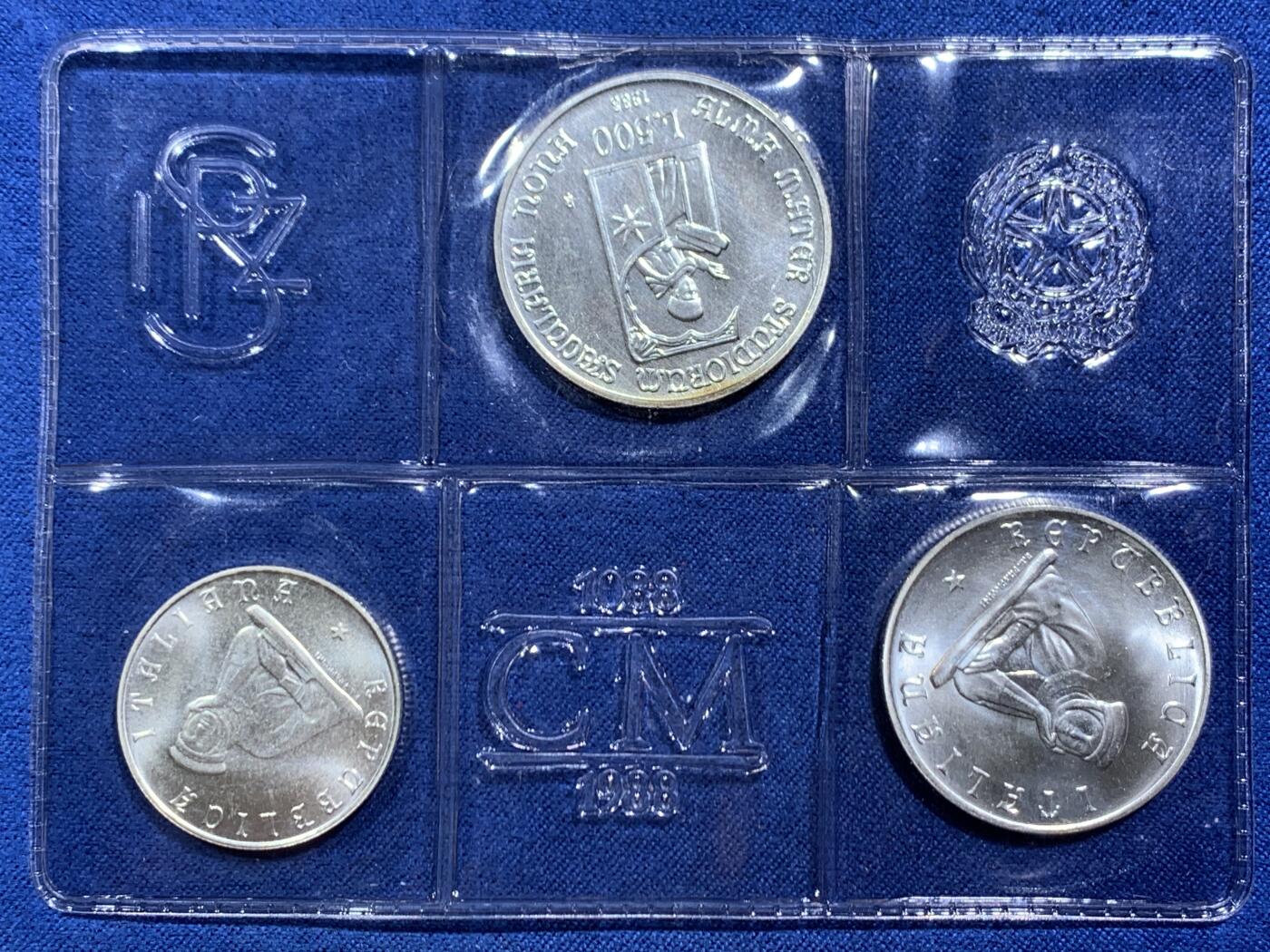 《竞宝斋》第467场 周日，周一 2场连拍 （全场包邮）欢迎送拍 意大利1988年博洛尼亚大学900周年纪念银币三枚装 835银 500里拉11克+200里拉5克+100里拉8克