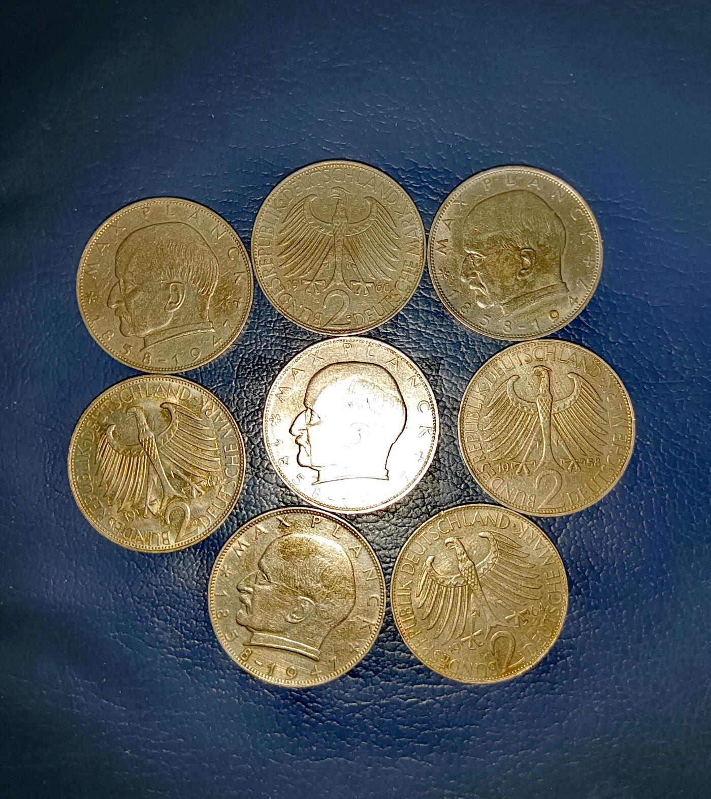 联邦德国1958--1970年科学家马克思.普朗克头像2马克稀缺靓品纪念币8枚一组