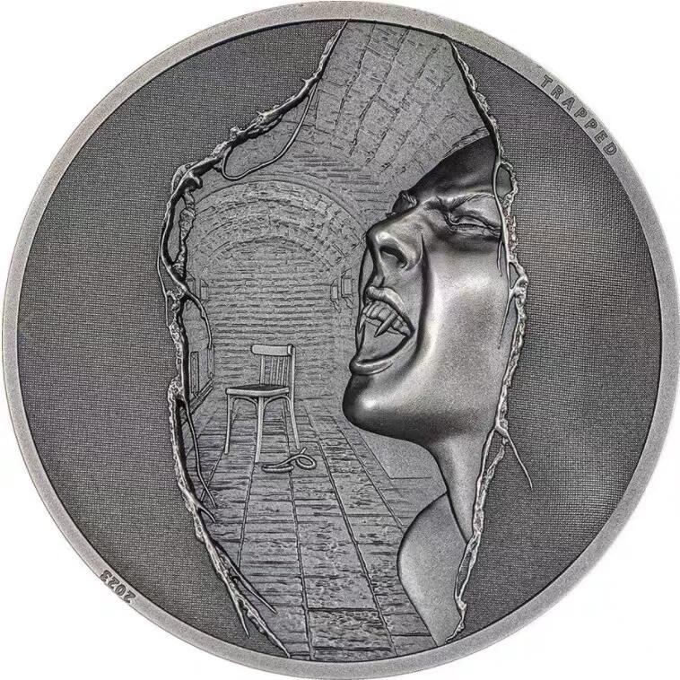 ❤️【币观天下】❤️ 第343期钱币秒杀拍卖场- 2026.3.6周五晚上6点半场 长期征集拍品  库克2023年困境之中逃脱仿古银币999银1盎司，直径38.6毫米，发行999枚，带证书包装。