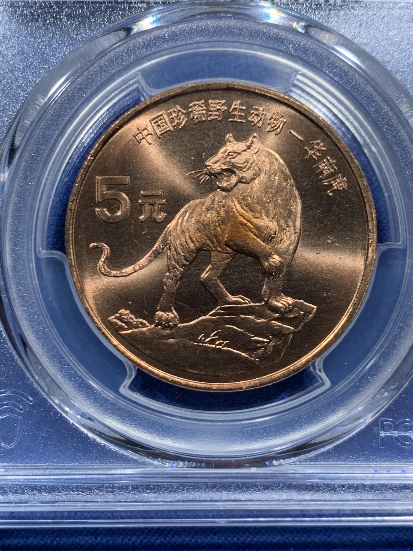 《竞宝斋》第467场 周日，周一 2场连拍 （全场包邮）欢迎送拍 PCGS MS67RD 中国1996年珍惜野生动物-华南虎5元纪念币