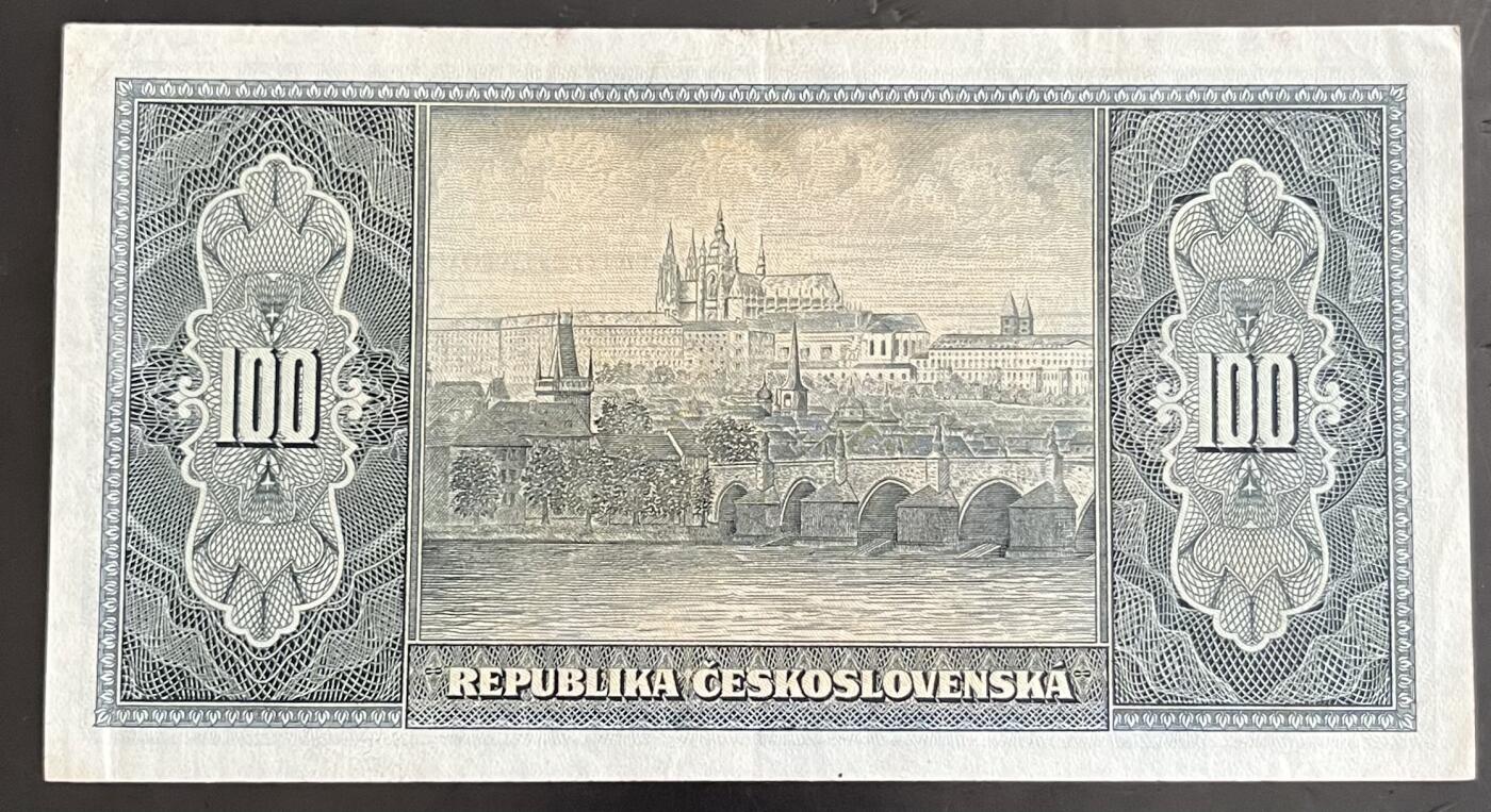 小福收藏拍卖第202期 流通品相裸钞 特惠场 本场全部为欧洲纸币【佣金仅收2% 不设最低佣金 全场包邮】 捷克斯洛伐克 1945年 100克朗 AUNC
