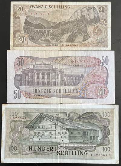 小福收藏拍卖第202期 流通品相裸钞 特惠场 本场全部为欧洲纸币【佣金仅收2% 不设最低佣金 全场包邮】 奥地利 20+50+100先令 1组3张