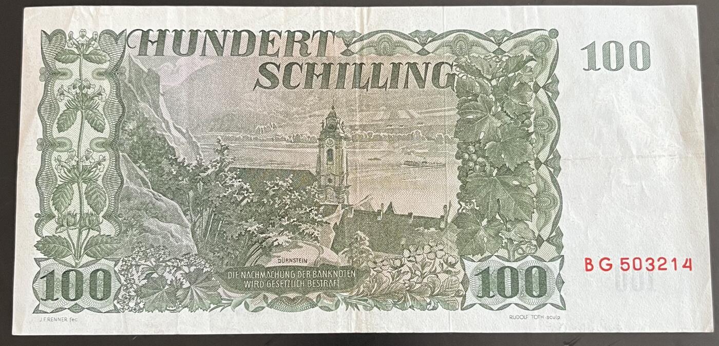 小福收藏拍卖第202期 流通品相裸钞 特惠场 本场全部为欧洲纸币【佣金仅收2% 不设最低佣金 全场包邮】 奥地利 1954年 100先令