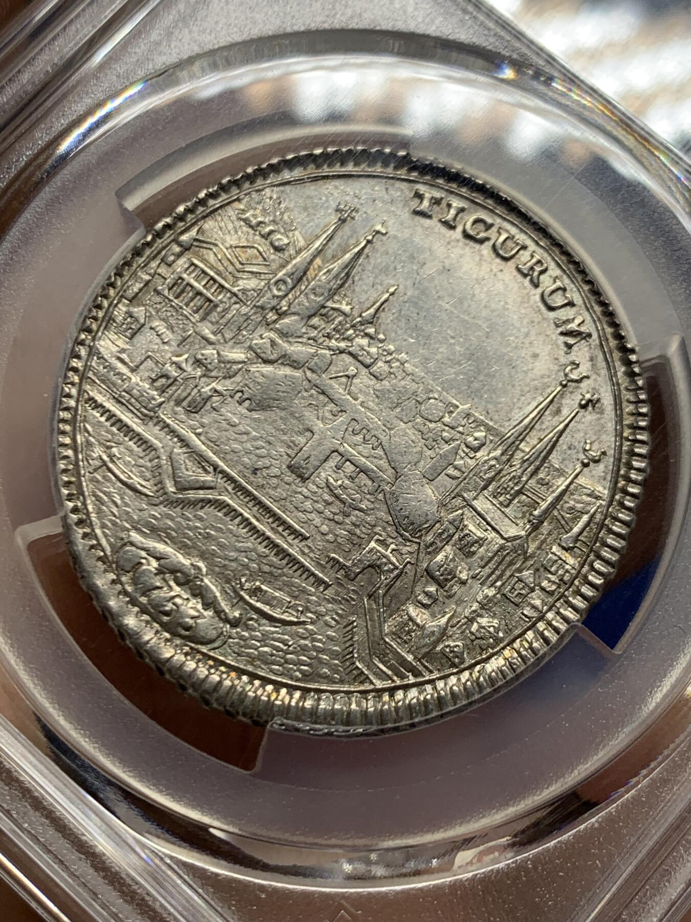 《竞宝斋》第467场 周日，周一 2场连拍 （全场包邮）欢迎送拍 PCGS UNC 瑞士 1753年 苏黎世景观 1/2泰勒银币 打制的非常好
